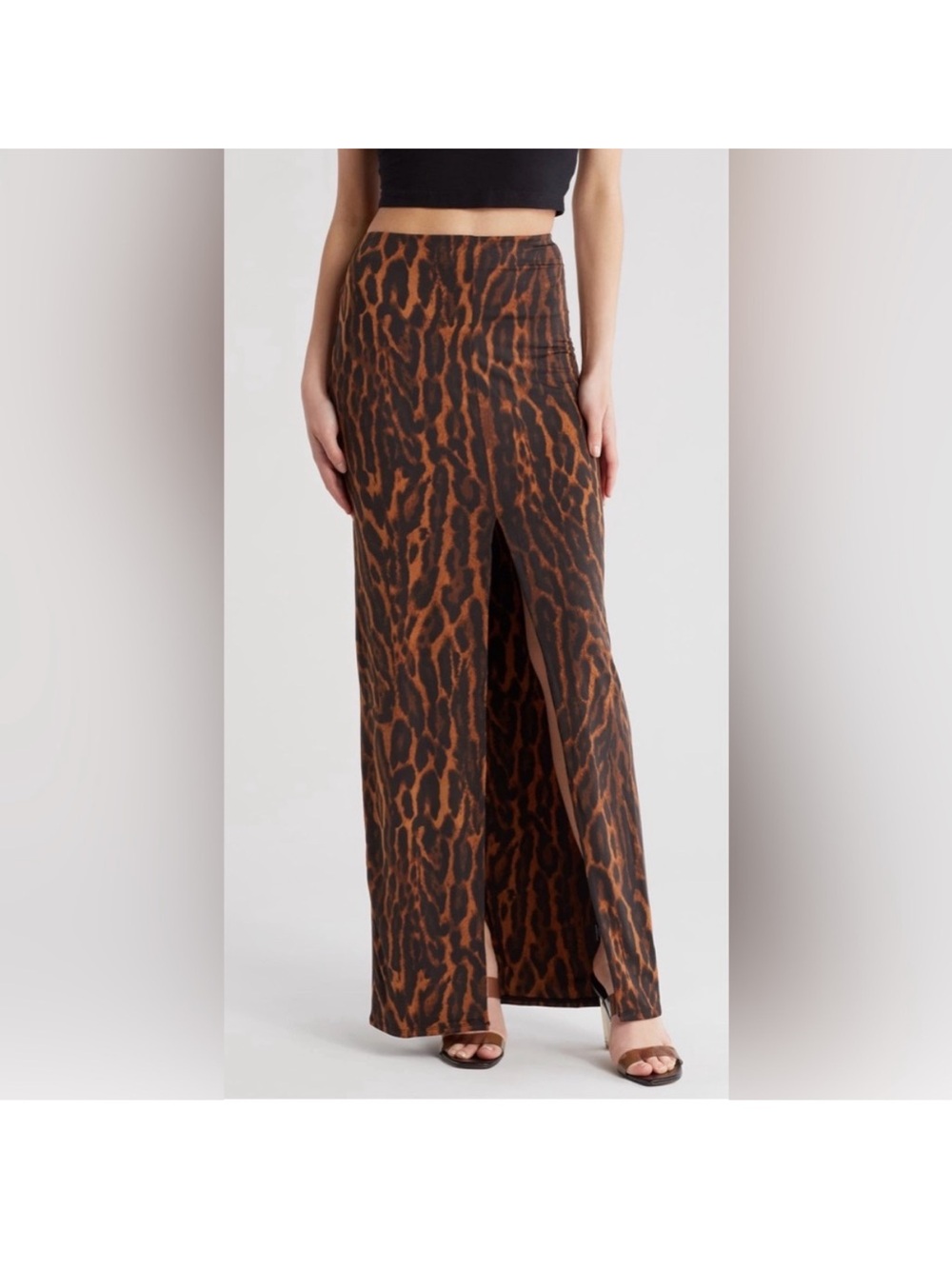 AFRM Leopard Animal Print Maxi Skirt with Slit - Medium